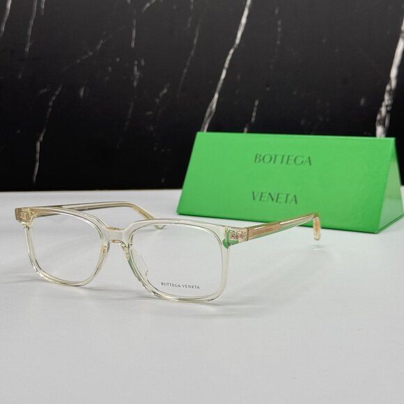 NEW BOTTEGA VENETA BV1024O 005 SQUARE BEIGE TRANSPSRENT UNISEX EYEGLASSES - Picture 1 of 9